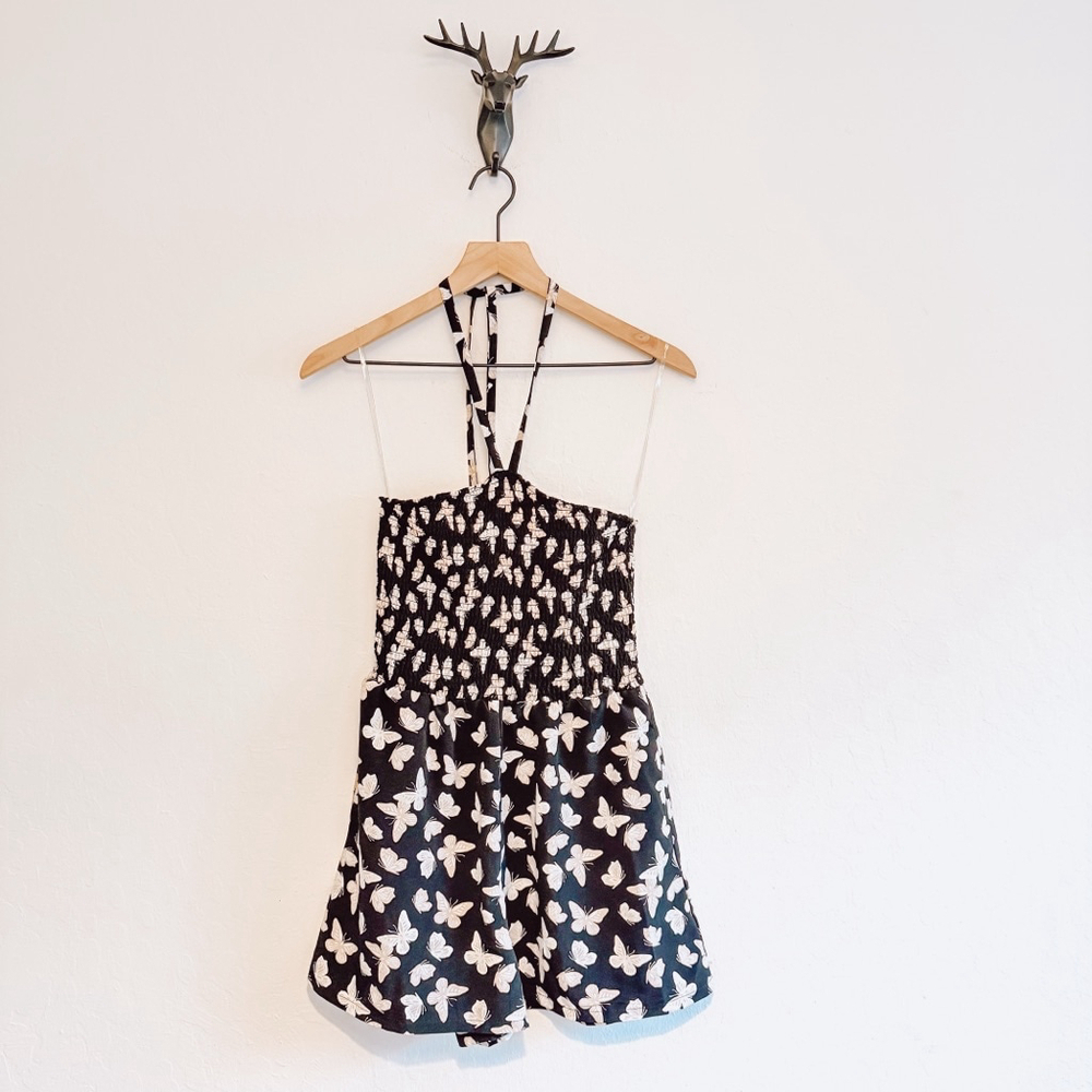 Lily Rose Women's Black/Beige Floral Spaghetti Strap Jumpsuit Size Medium